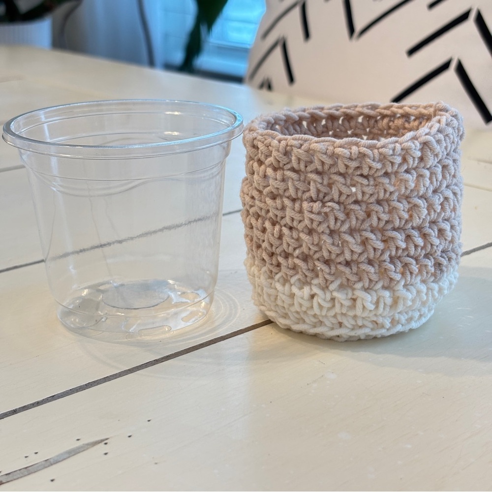 Crochet Plant Pot Cover Pot Holder With 3.5” Plastic Plant Pot Handmade Boho - Picture 2 of 6